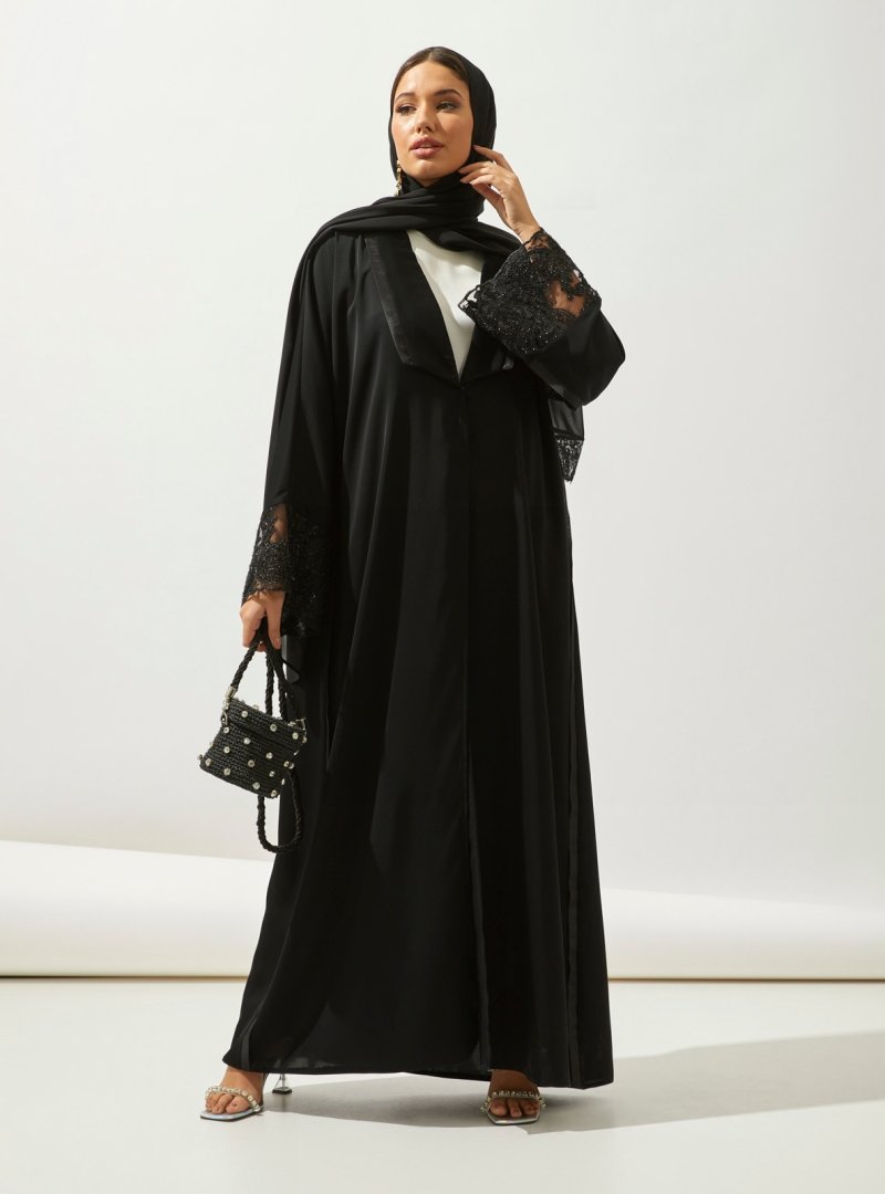 AL SHEIKHA Siyah Lace Details Abaya