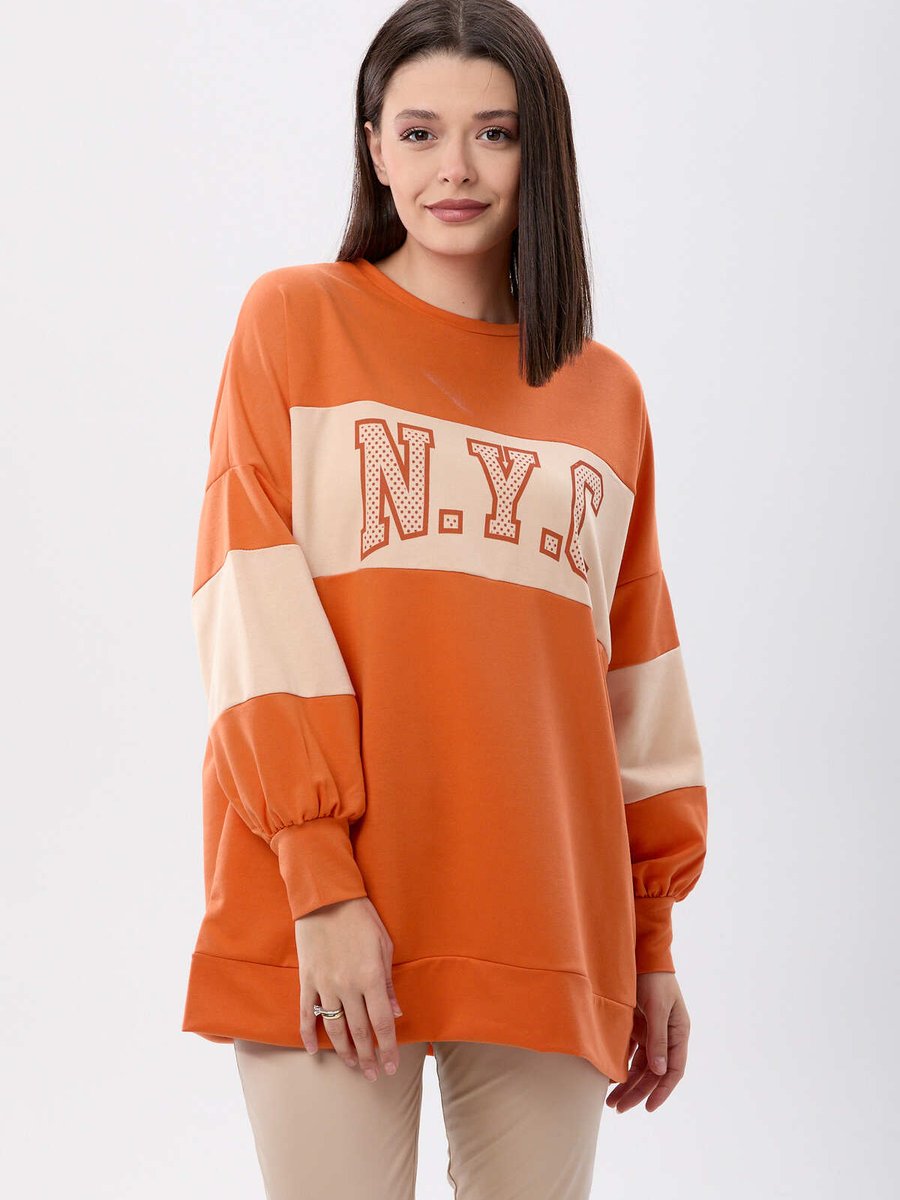 Tofisa Oranj Nyc Baskılı Sweatshirt