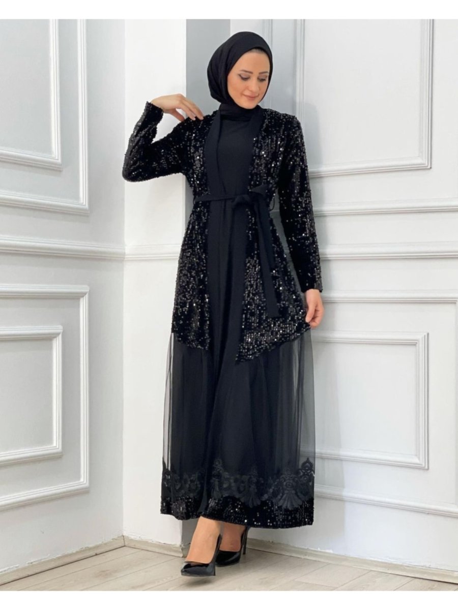 Moda Uruba Pul Payetli Tül Detay Abaya(içlik Dahil Değidir)