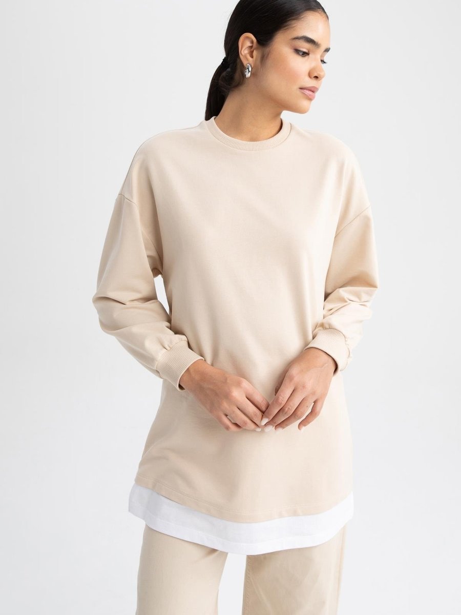 Defacto Relax Fit Bisiklet Yaka Sweatshirt Tunik