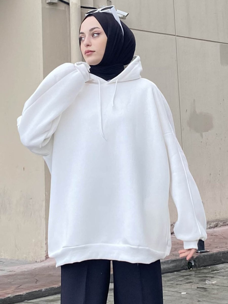 Lamelif Kapüşonlu Oversize Yan Cepli Sweat