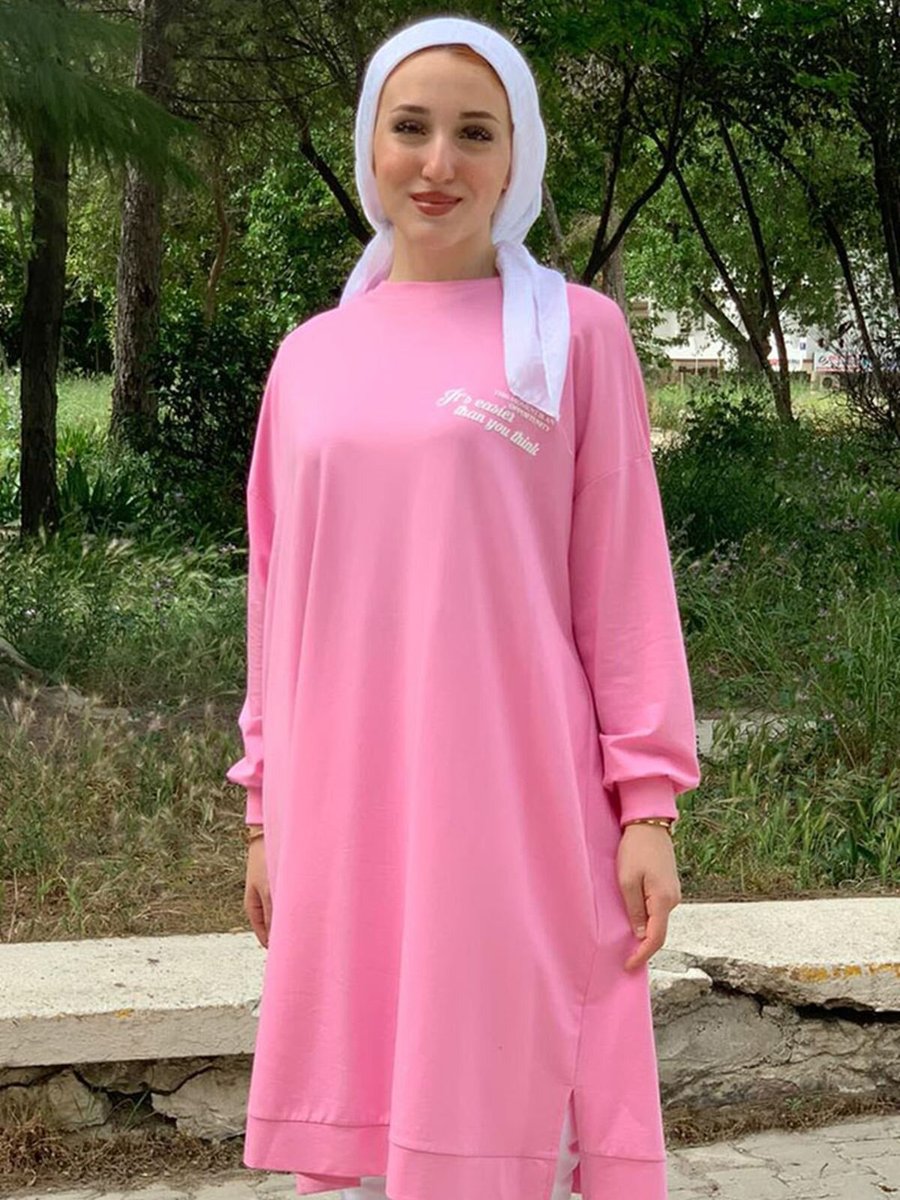 Moda Rosa Leylak Yüksek Baskılı Uzun Sweatshirt