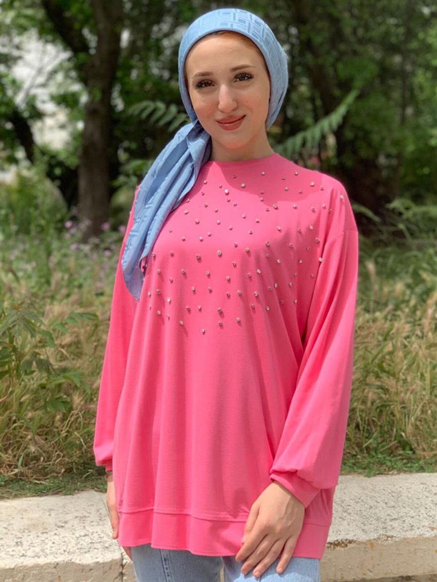 Moda Rosa Pembe Taş Çakımlı Modal Sweat