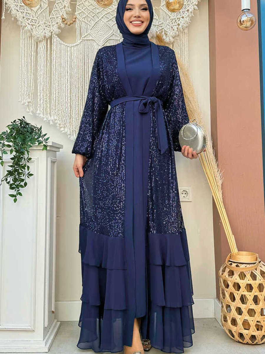 Bym Fashion Pulpayet İşlemeli Abaya Ve Elbise Takım Lacivert