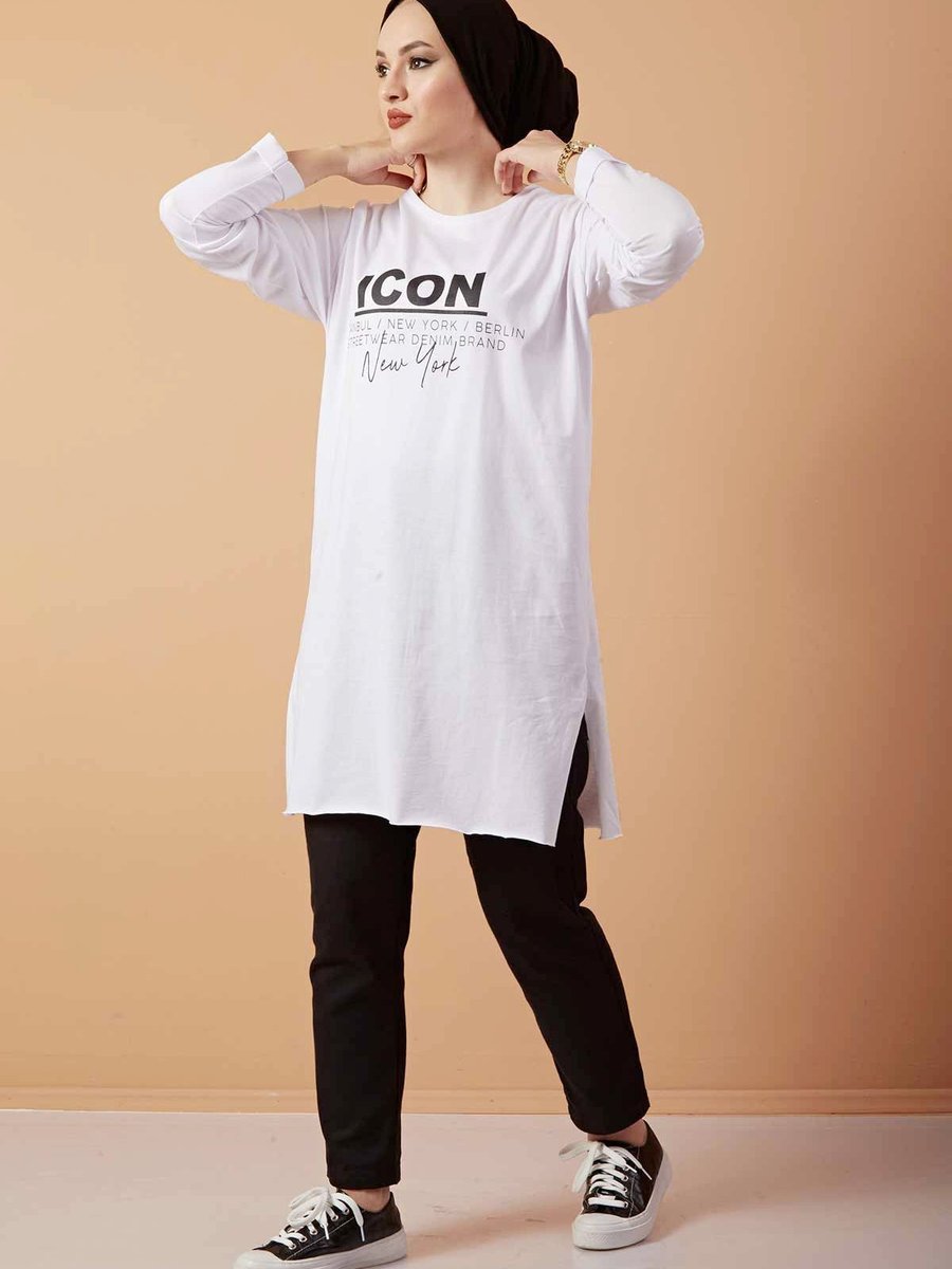 Moda Uğur Beyaz Icon Yazı Baskılı Sweat