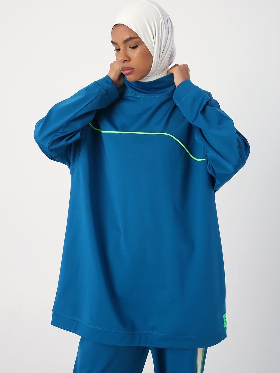 Allday Petrol Neon Detaylı Oversize Sweat Tunik