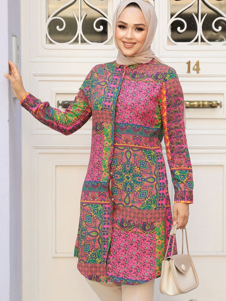 Neva Style Desenli Pembe Tunik