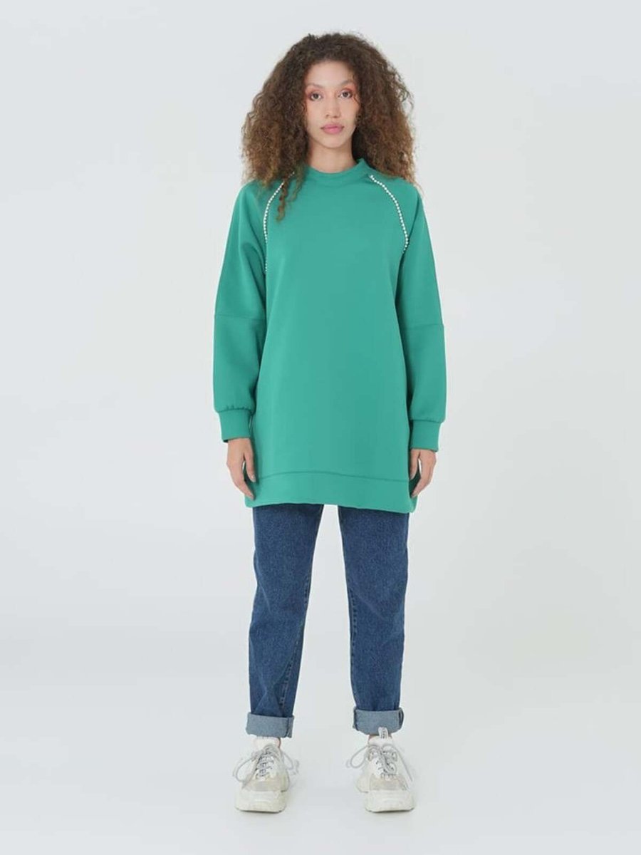 Garzia İtalia İnci Detaylı Oversize Sweat