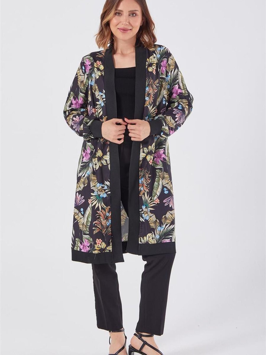 Mood Elite Çiçek Desenli Siyah Kimono