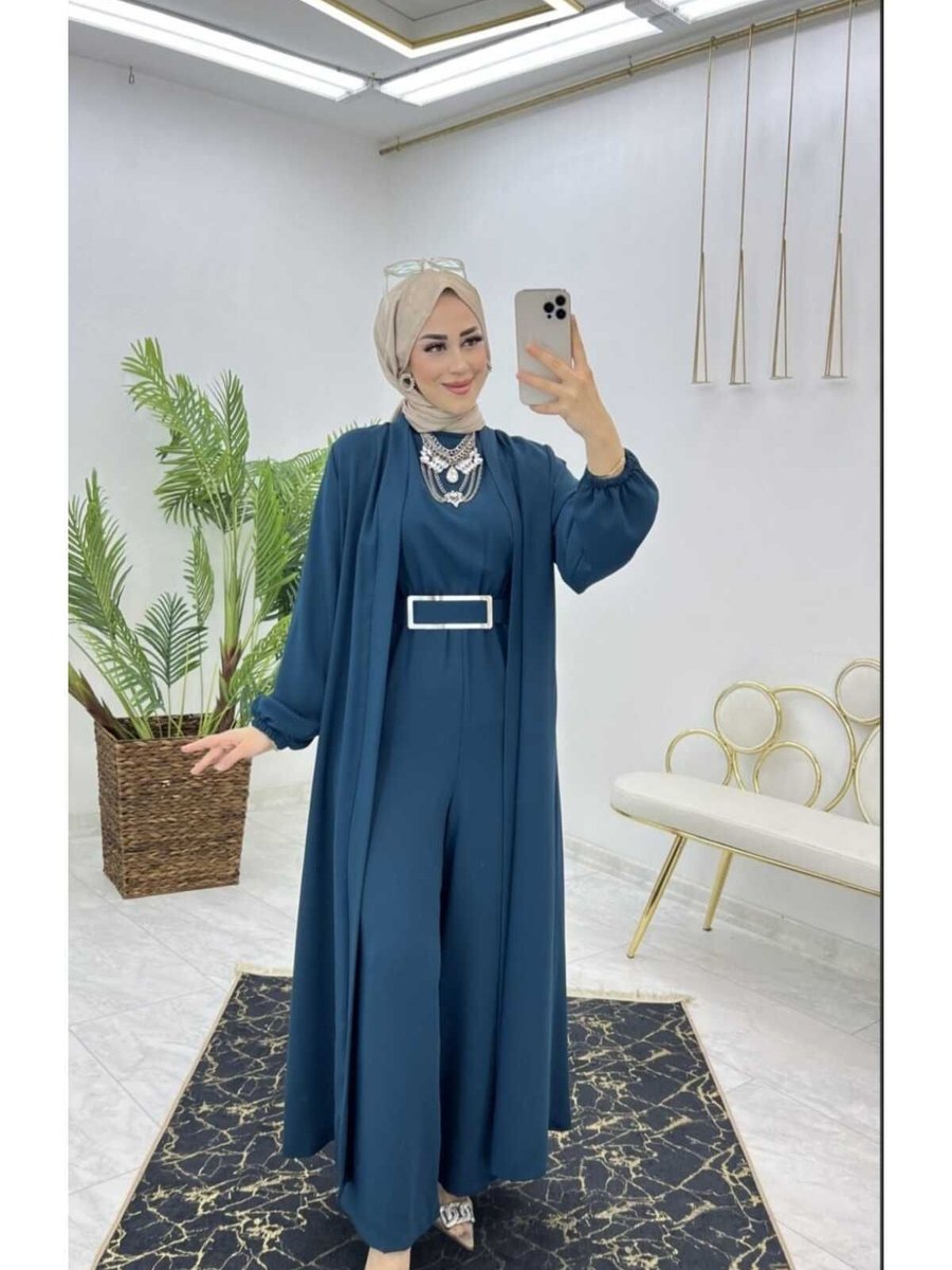 Tarzı Has Fulya Kemerli Tulum Premium Abaya Takım