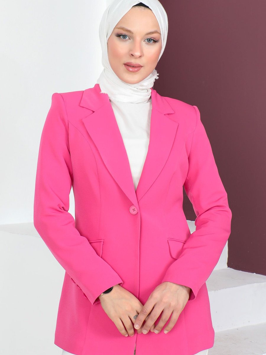 Tesettür Dünyası Düğmeli Blazer Ceket Pembe