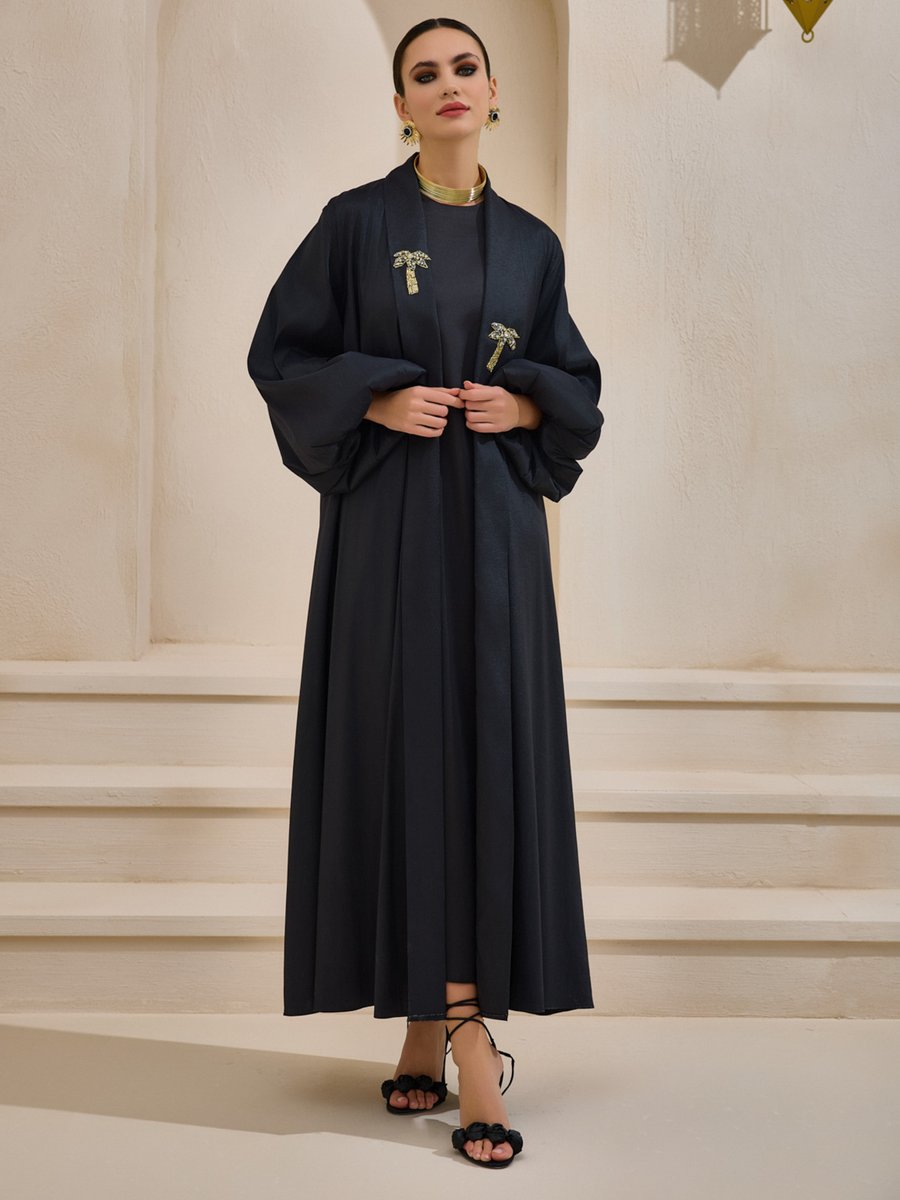 AL SHEIKHA Siyah Taffeta Palm Abaya