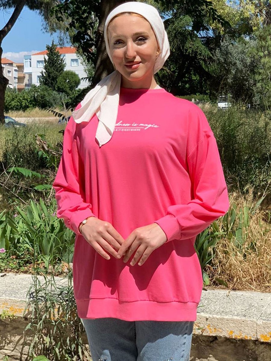 Moda Rosa Pembe Basıc Baskılı Tunik