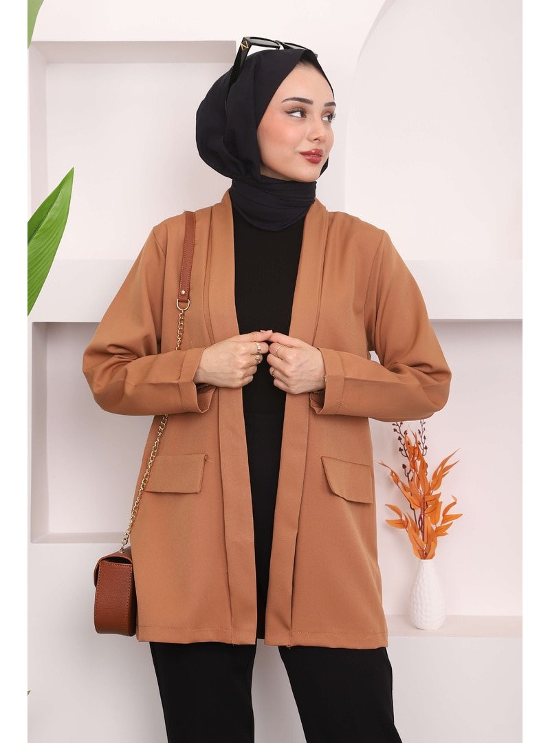 İmaj Butik Camel Cep Kapaklı Krep Ceket