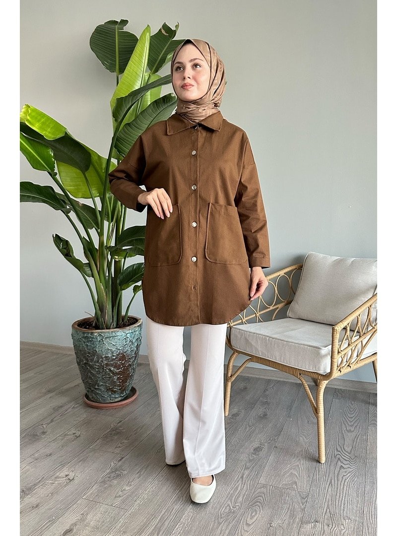 InStyle Oversize Gabardin Acı Kahve Ceket