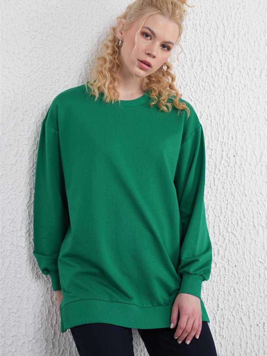 Kayra İki İplik Basic Benetton Yeşili Sweatshirt