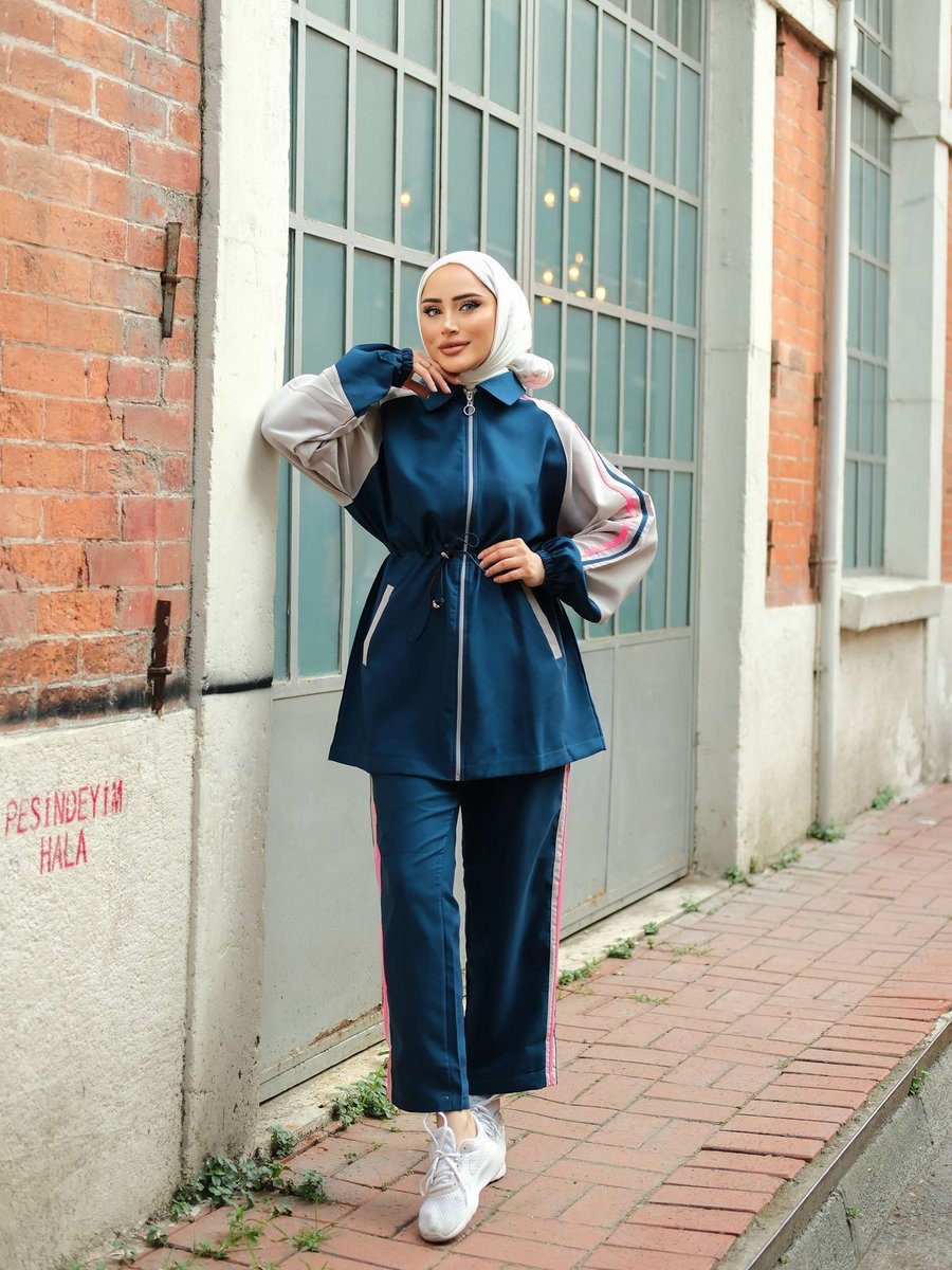 Mimi Luxury Wear Eşofman Takımı Fermuarlı Tunik Pantolon İndigo