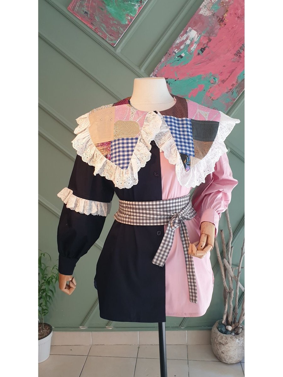 Kıyı Boutique Patchwork Yaka Detylı Özel Tasarım Tunik