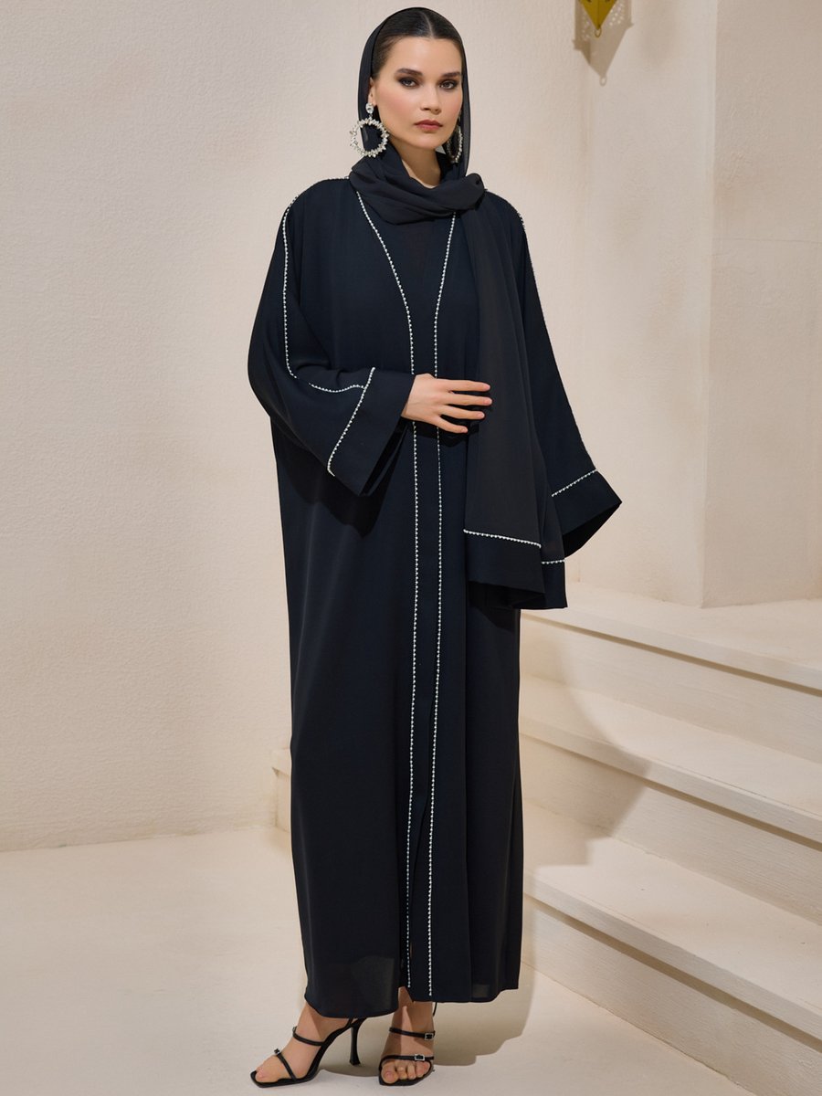 AL SHEIKHA Siyah Pearl Lıne Abaya Set