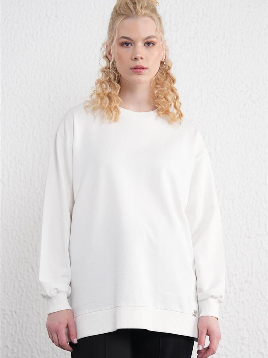 Kayra İki İplik Basic Ekru Sweatshirt