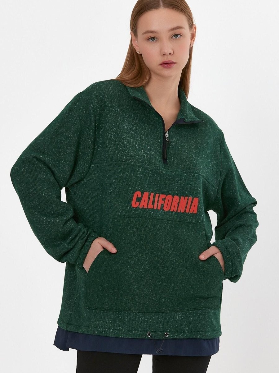 ALEXANDERGARDI Haki Garnili Baskılı Oversize Sweatshirt