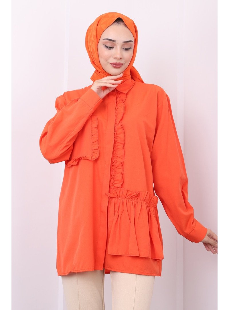 İmaj Butik Orange Cep Detaylı Fırfırlı Tunik