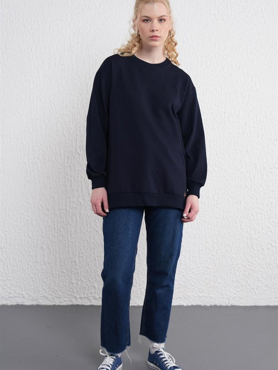 Kayra İki İplik Basic Lacivert Sweatshirt