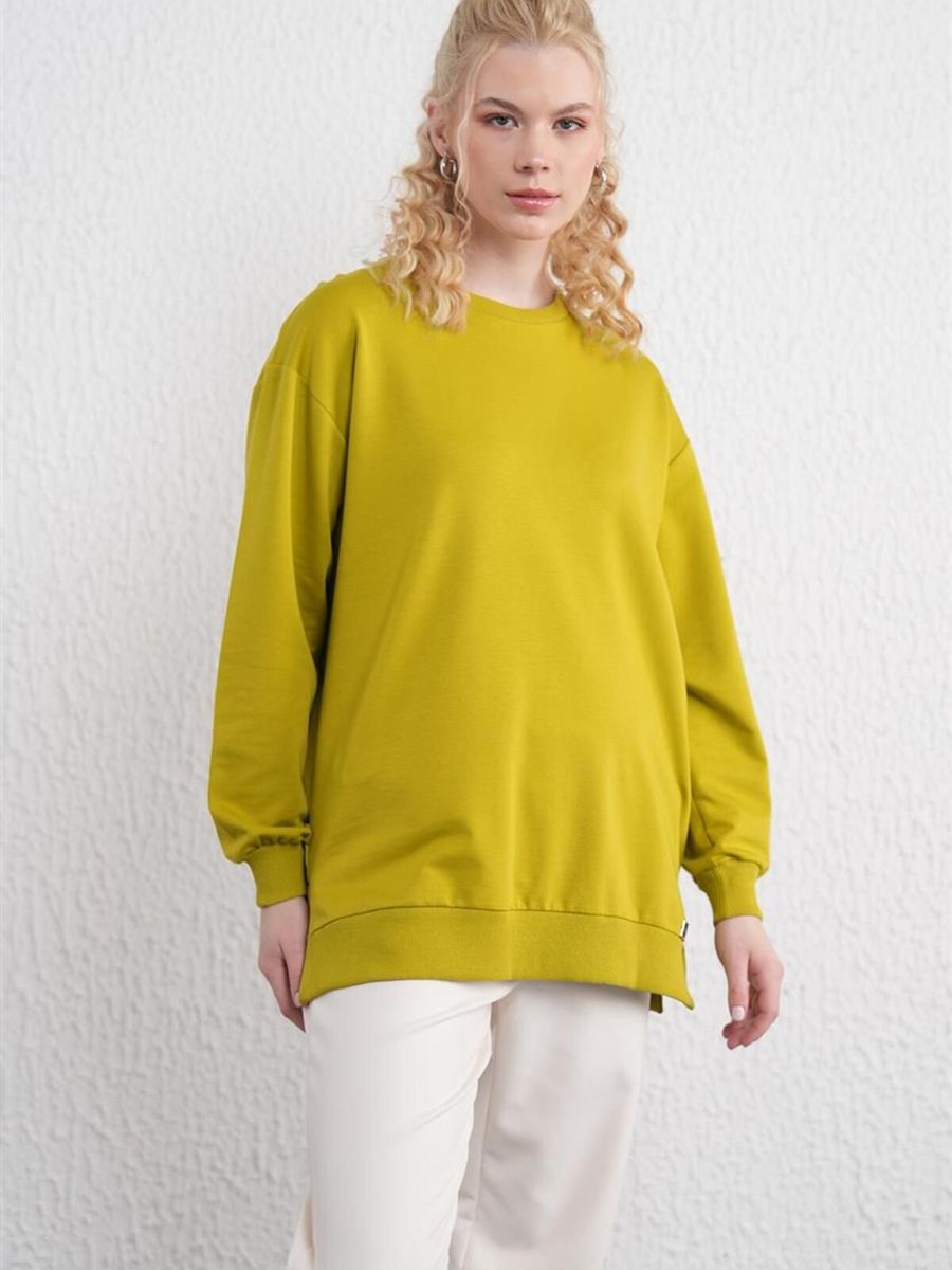 Kayra İki İplik Basic Olive Sweatshirt