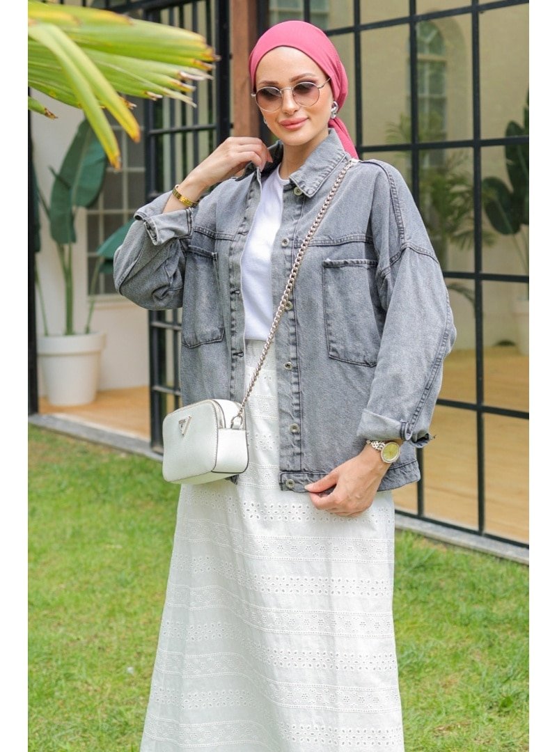 Bestenur Antrasit Minel Oversize Kot Ceket