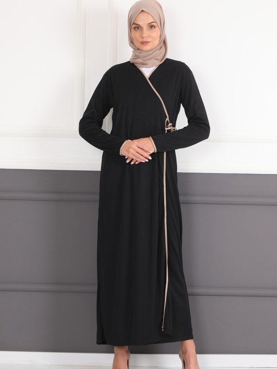 Feyza Fashion Yandan Bağlamalı Namaz Elbisesi Siyah