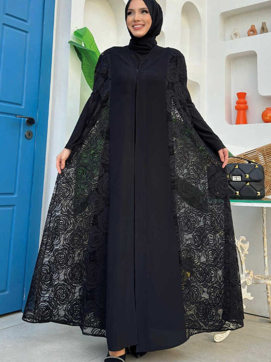 Bym Fashion Dantel Abaya Siyah