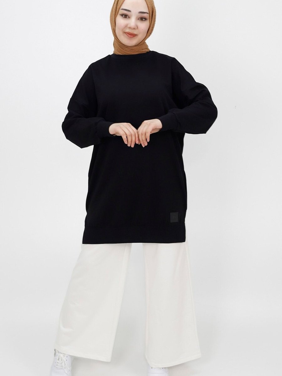 Puane Siyah 2ip Kumaş Basic Sweatshirt