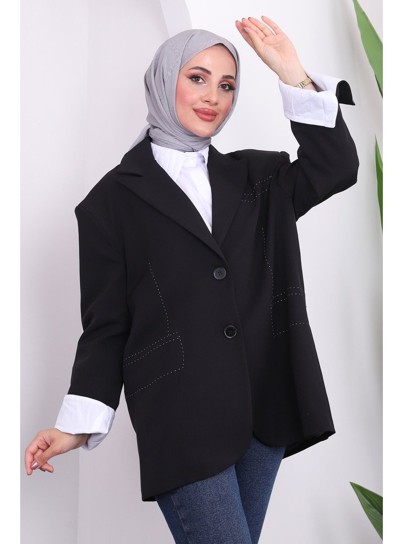 İmaj Butik Siyah Kuruvaze Yaka Blazer Ceket