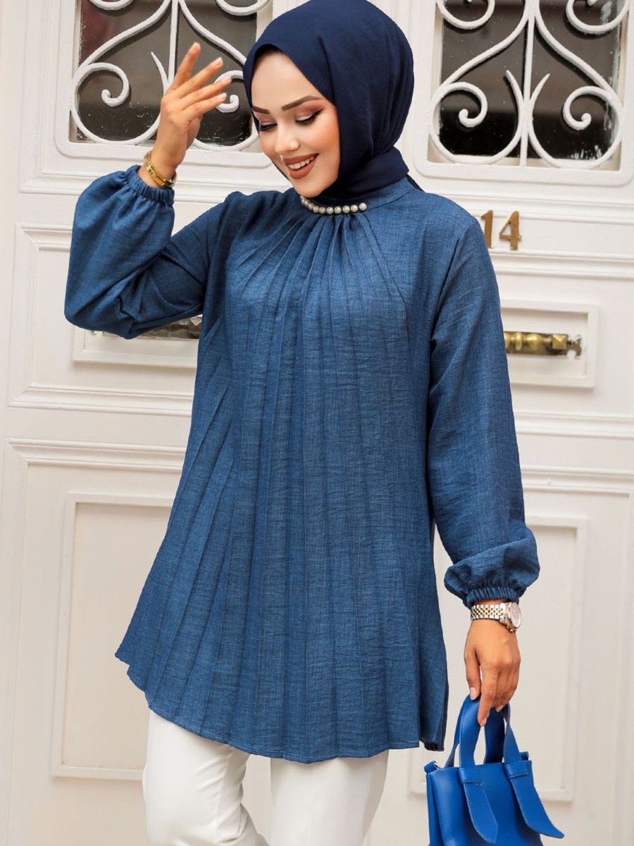 Neva Style Pileli Lacivert Tunik