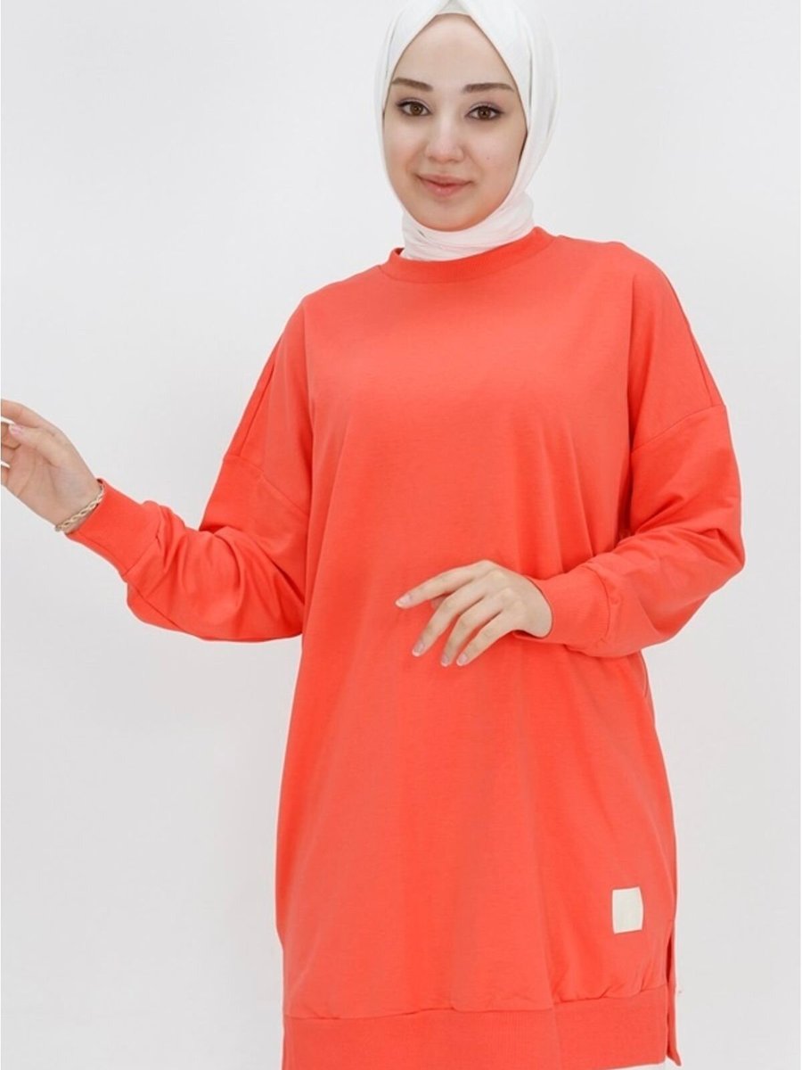 Puane Somon İki İp Kumaş Basic Tunik Sweatshirt