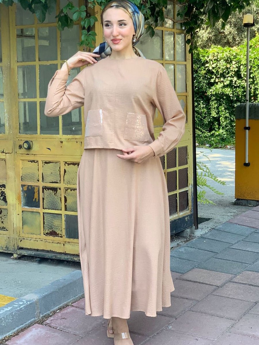 Moda Rosa Camel Pul Detaylı Etekli Takım