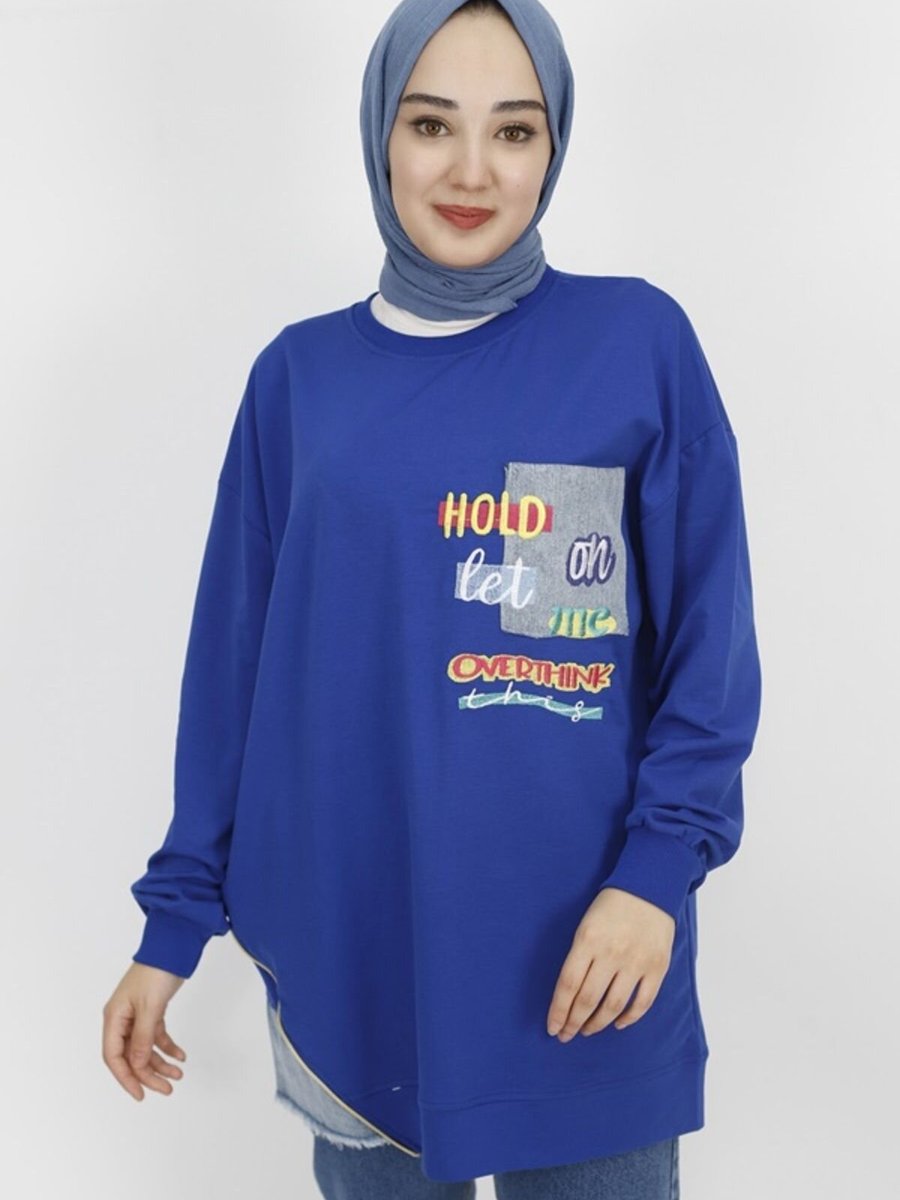 Butik Saks Nakış Detaylı İp Kumaş Sweatshirt