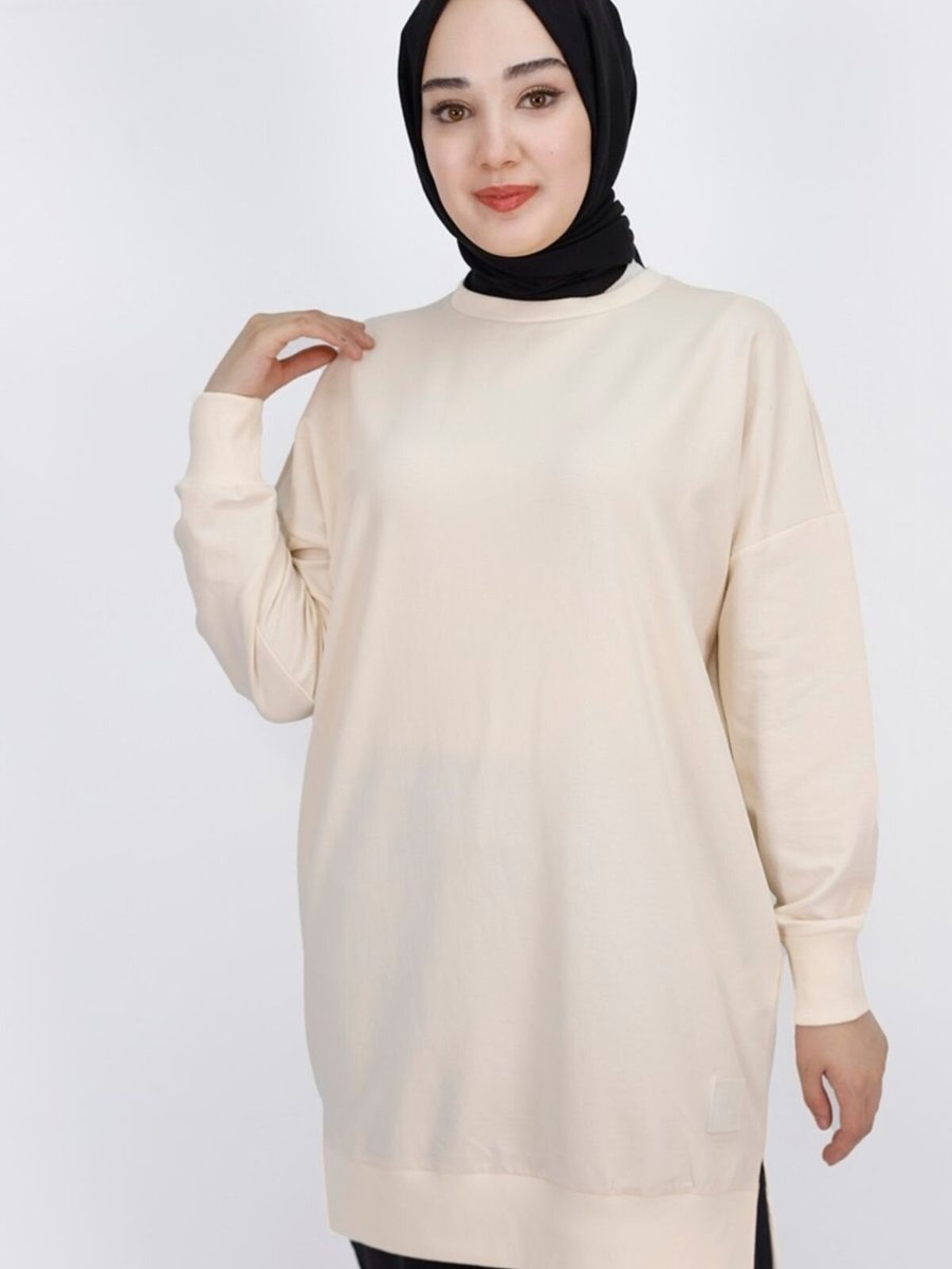 Puane Taş Iki İplik Kumaş Basic Tunik Sweatshirt