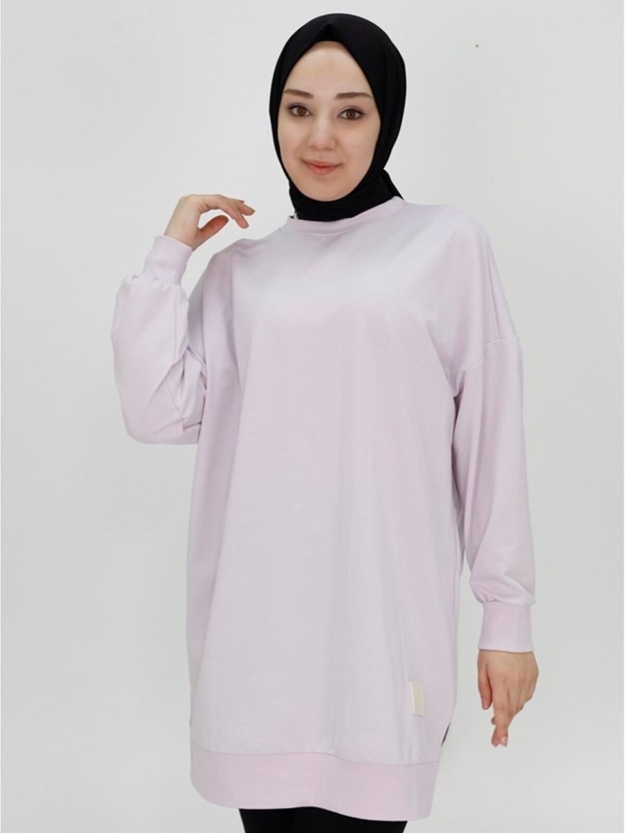 Puane Lila İki İp Kumaş Basic Tunik Sweatshirt