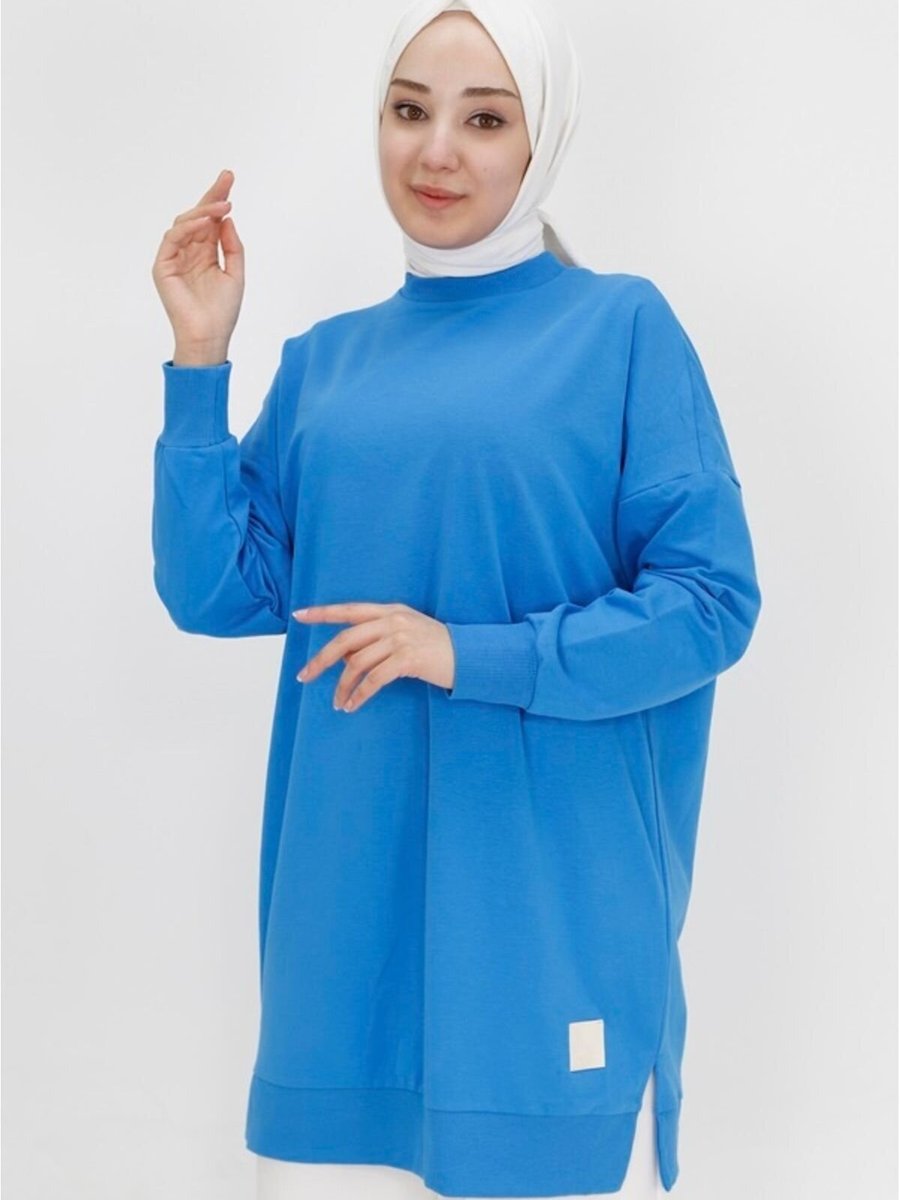 Puane İndigo İki İp Kumaş Basic Tunik Sweatshirt