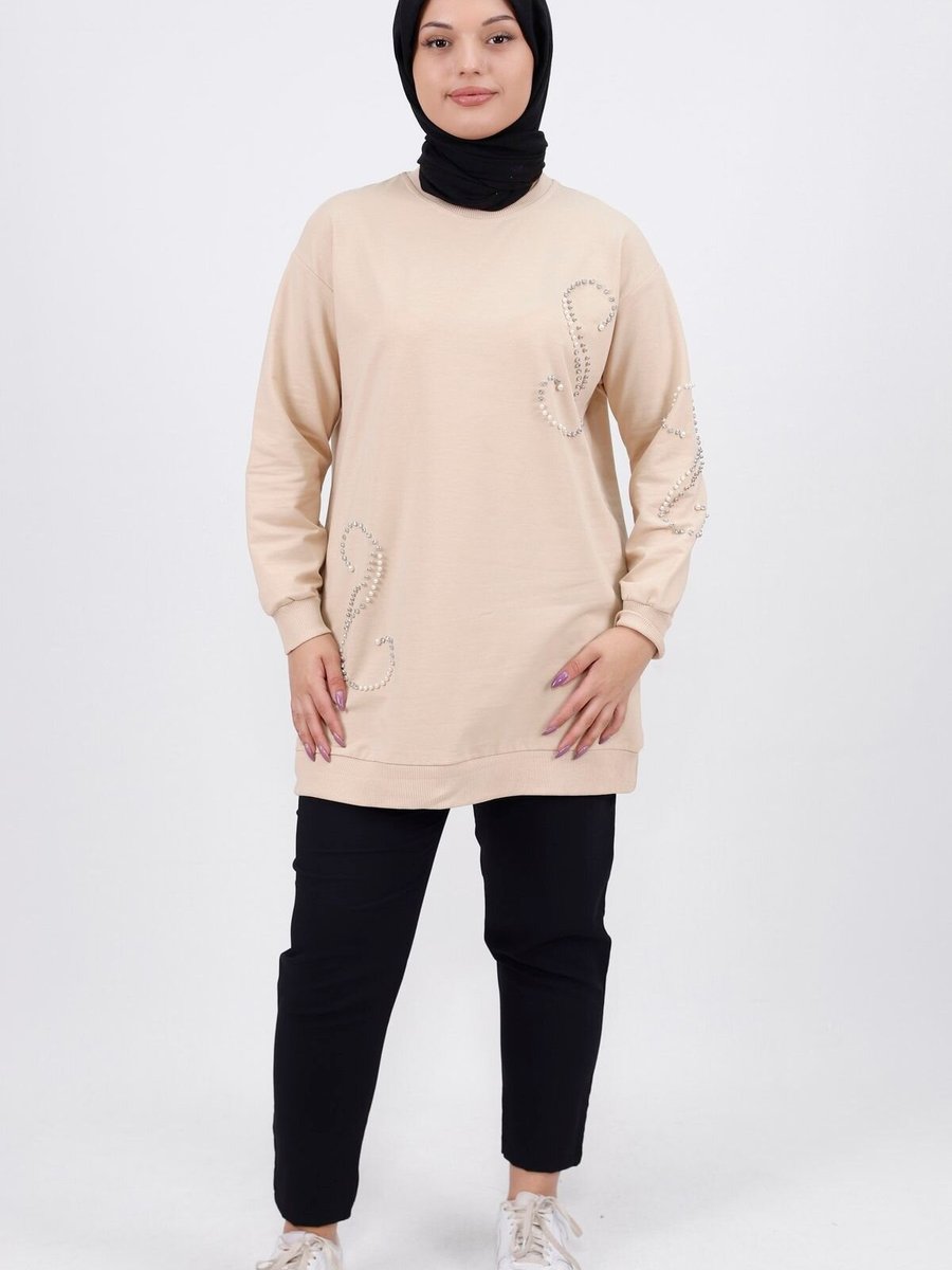 Butik Taş İnci Detaylı İplik Sweatshirt