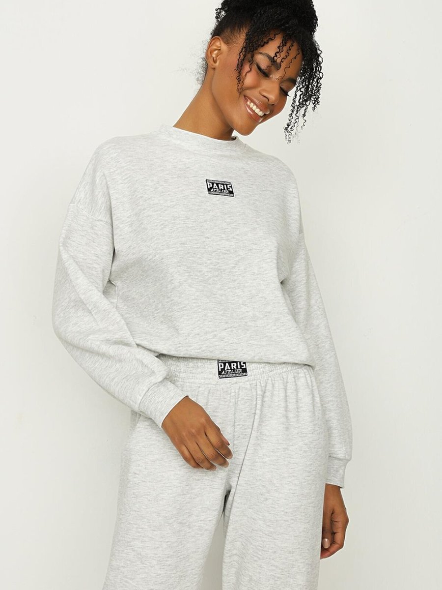 Select Moda Gri Basic Örme Sweatshirt