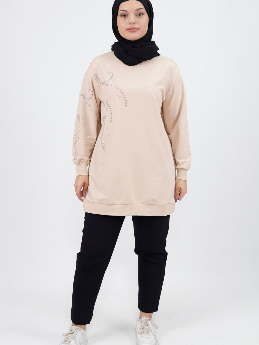 Butik Taş Detaylı İplik Sweatshirt