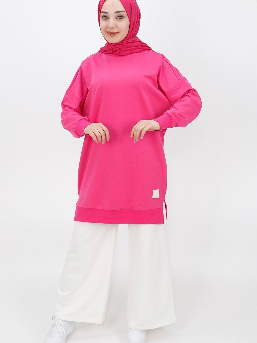 Puane Fuşya 2ip Kumaş Basic Sweatshirt