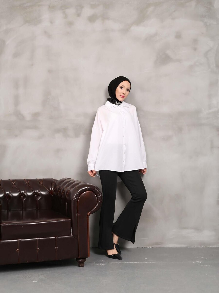 Nergis Neva Butik Beyaz Düz Basic Tunik