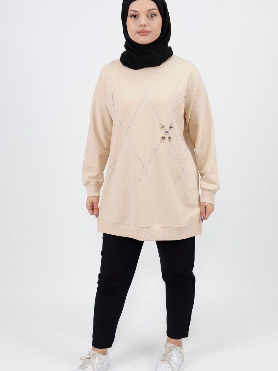 Butik Taş Desenli İplik Sweatshirt