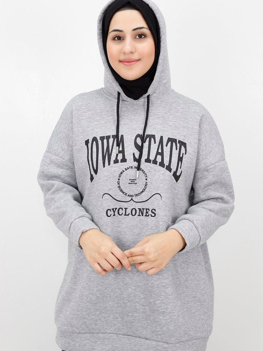 Butik Gri Iowa State Baskılı Kapişonlu Sweatshirt