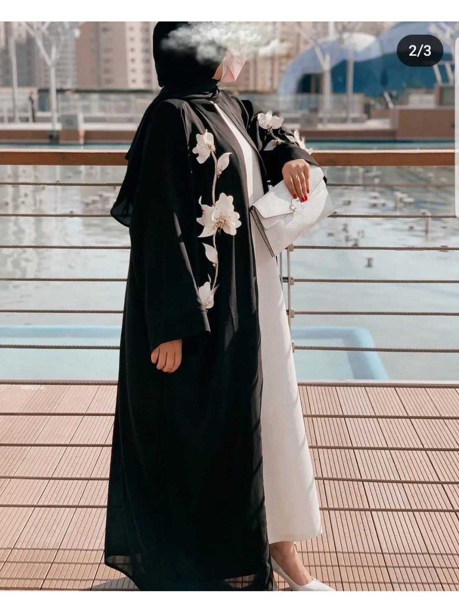 Rüya Gül Butik Beyaz Orkide Detaylı Abaya