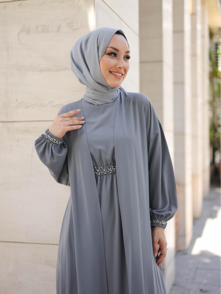 Nueny Prive Abaya Takım Dikme Kristal Boncuklu