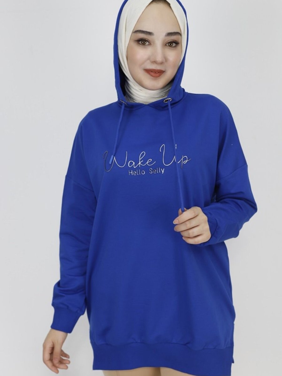 Butik Saks İp Kumaş Yazı Baskılı Kapüşonlu Sweatshirt